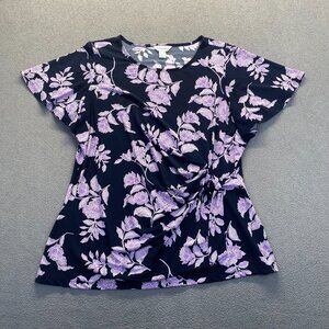 Liz Claiborne Womens Blouse Size XXL Floral Top,Stretch